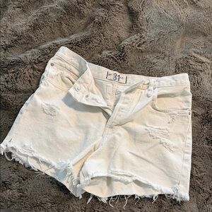 Free People Off-White Distressed Jean Shorts